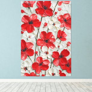 Arte mural impasto de flores rojas y blancas