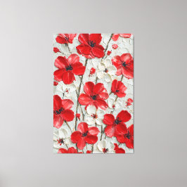 Arte mural impasto de flores rojas y blancas