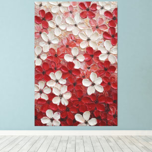 Arte mural impasto de flores rojas y blancas