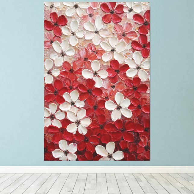 Arte mural impasto de flores rojas y blancas (Insitu (piso de madera))