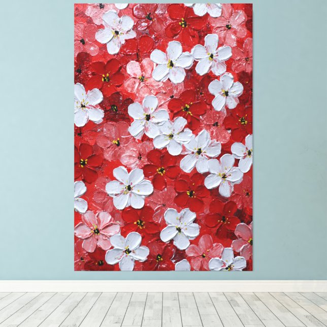 Arte mural impasto de flores rojas y rosadas (Insitu (piso de madera))