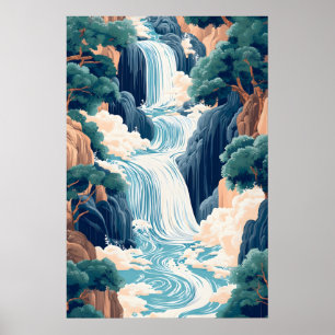 Arte mural japonés de cascada Ukiyo-e de Hokusai