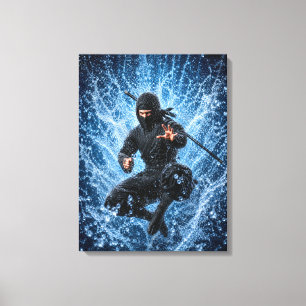 Arte mural japonés de Ninja Warrior en el agua