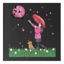 Arte mural mágico de acuarela acrílica rosa