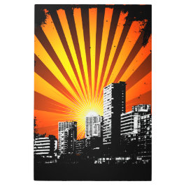 Arte mural Metalizado City Sunset de 24" x 36"