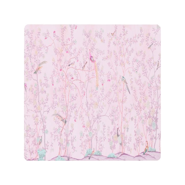 Arte mural Metalizado de Chinoiserie rosa (Anverso)