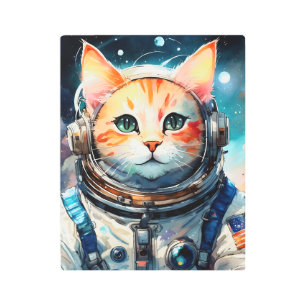 Arte mural Metalizado de gato astronauta