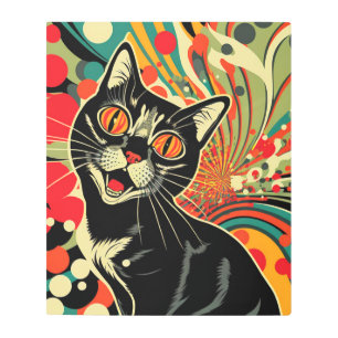 Arte mural Metalizado de un gato loco