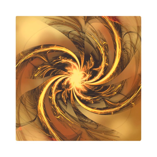 Arte mural metalizado Fractal de brillo amarillo (Anverso)