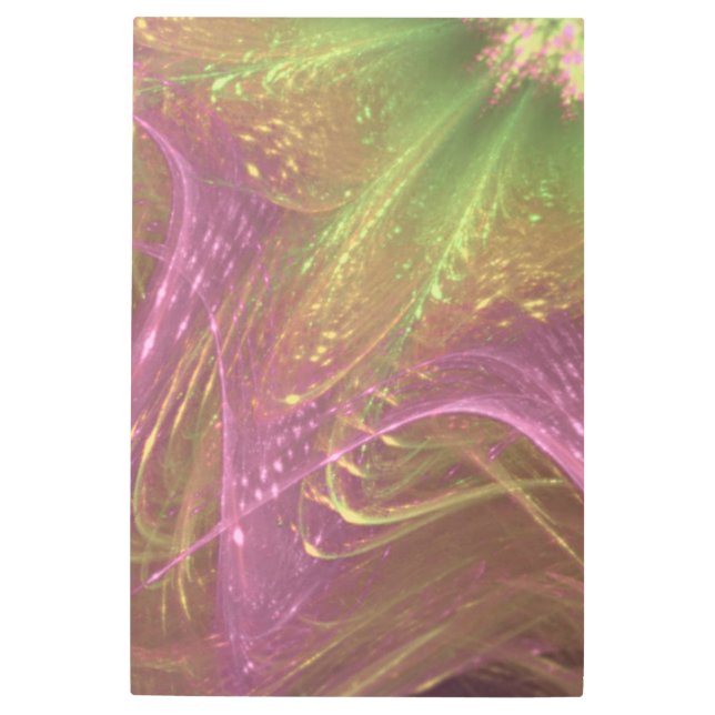 Arte mural metalizado Magenta verde fractal asimét (Anverso)