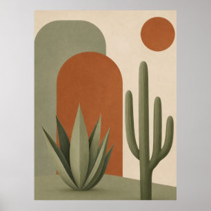 Arte mural minimalista de cactus y agave del desie