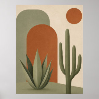 Arte mural minimalista de cactus y agave del desie