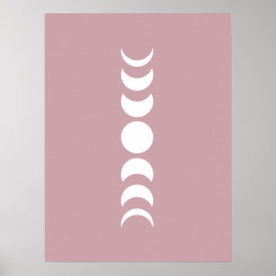 Arte mural minimalista de fase lunar rosa / malva