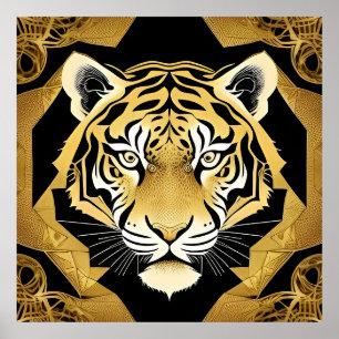 Arte mural ornamental de tigre dorado Decoración d