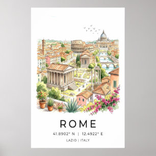 Arte mural panorámico del horizonte de Roma con Co
