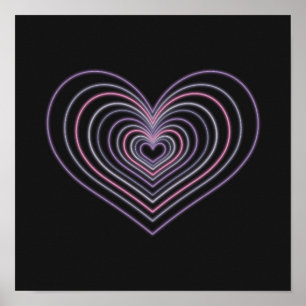 Arte mural poster corazón neón púrpura