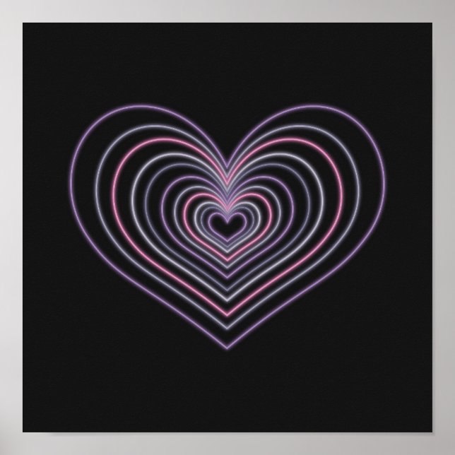 Arte mural poster corazón neón púrpura (Frente)