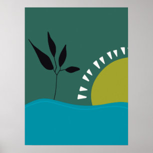 arte mural poster sol verde minimalista moda