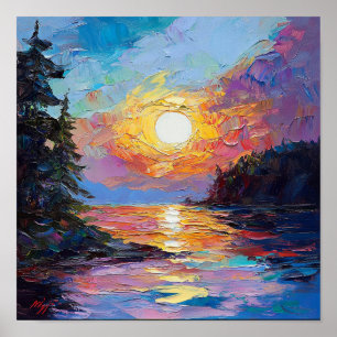 Arte mural resplandeciente de atardeceres para dis