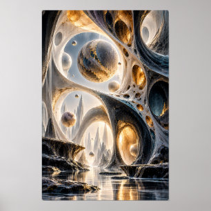 Arte mural surrealista Esferas Celestiales de Oro