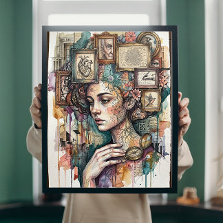 Arte mural surrealista vintage de mujer corazón me