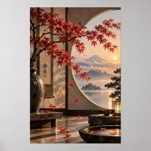 Arte mural zen del arce de otoño japonés Monte Fuj