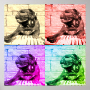 Arte musical de perro cuatro imágenes divididas