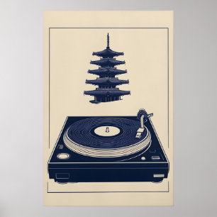 Arte musical minimalista azul tornamesa vintage