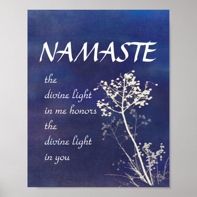 arte natural zen Namaste poster azul y blanco (Frente)
