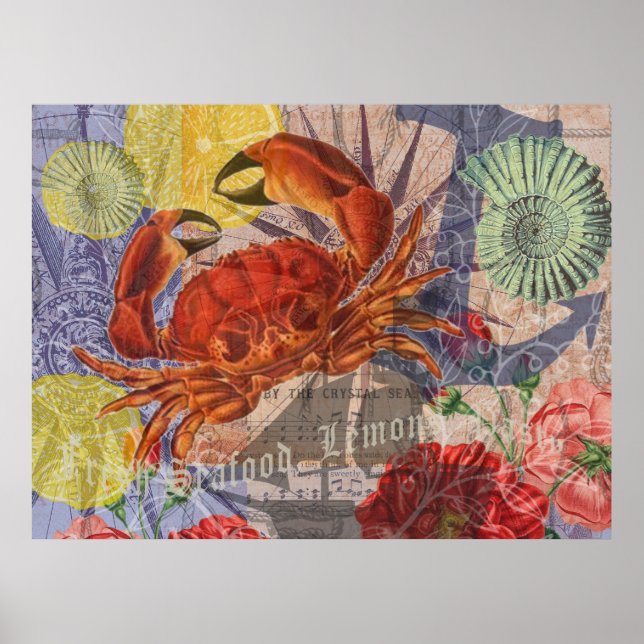 Arte náutico de playa de mariscos Cangrejo (Frente)
