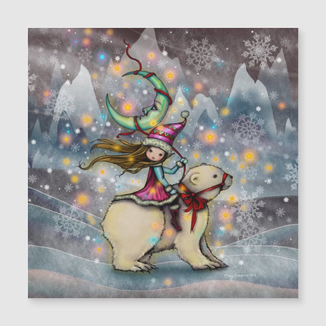 Arte Navideño de Elfo Cabalgando Oso Polar (Anverso)