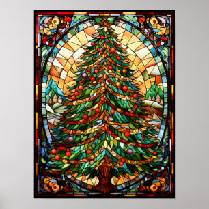 Arte Navideño Festivo de Vidrio Emplomado Árbol de