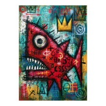 Arte Neoexpresionista de Pez Monstruo Rojo Coronad