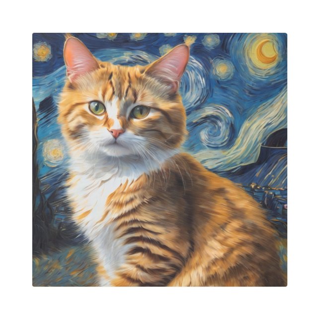 Arte nocturno estrellado con un gato (Anverso)