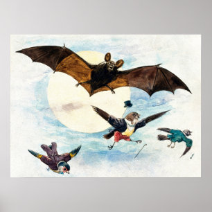 Arte Nouveau Vintage Murciélago y pájaros vestidos