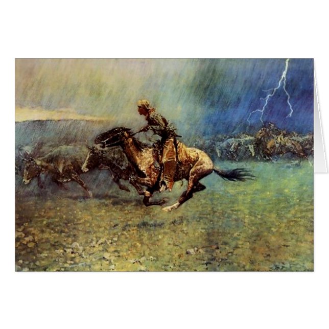 Arte Occidental de Frederic Remington “La Estampid (Anverso (Horizontal))