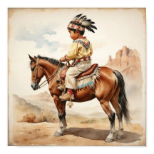 Arte occidental de niño nativo americano vintage a