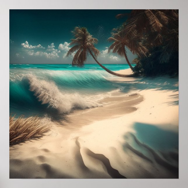 Arte Oceánico | Olas de Playa y Palmeras Tropical (Frente)