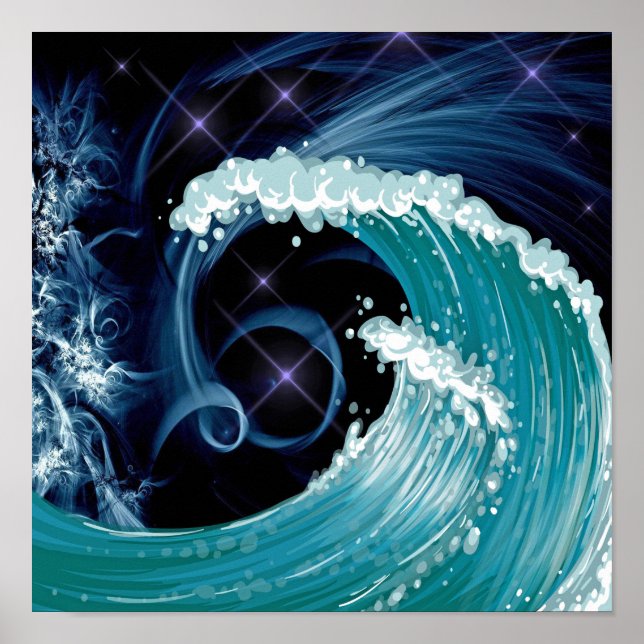 Arte ondulado japonés con cielo azul marino (Frente)