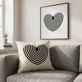 Arte Op Moderno Corazón Concéntrico Blanco y Negro