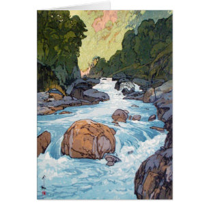Arte oriental fresco del paisaje del río de