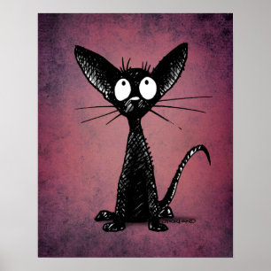 Arte oriental lindo del gato negro en púrpura