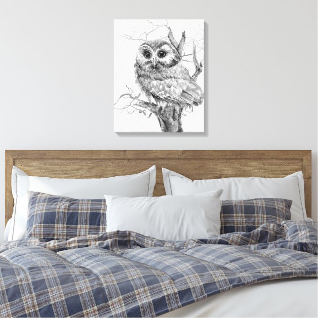 Arte original de ave de búho bebé en acuarela (Insitu(Dormitorio))