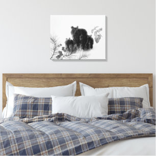 Arte original de familia de osos negros en acuarel