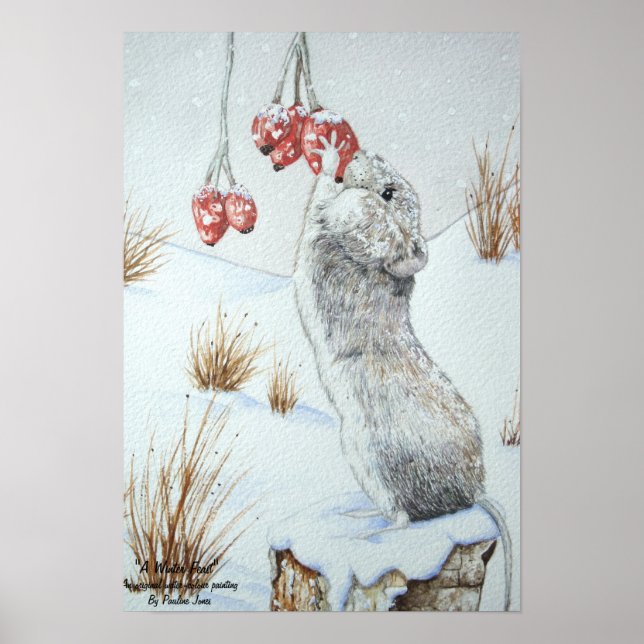 arte original lindo campo ratón nieve escena de la (Frente)