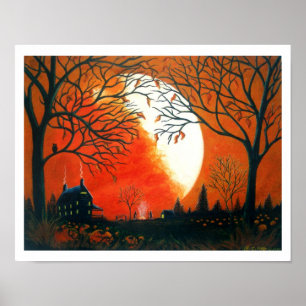 Arte otoñal, imprenta, hojas, paisaje, calabazas