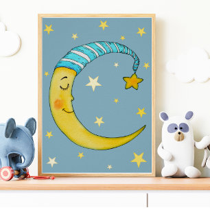 Arte para pared de guardería Luna Estrellas Amaril