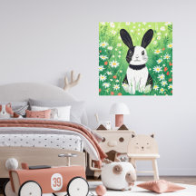 Arte Pared Metalizado de conejito blanco y negro