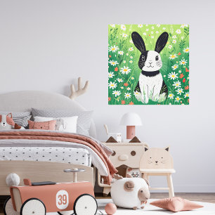 Arte Pared Metalizado de conejito blanco y negro