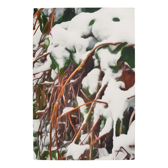 Arte Pared metalizado Nieve fresca Sobre Hojas Eve (Anverso)